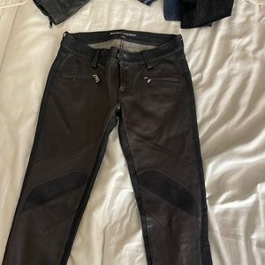 Ralph Lauren brown leather jeans with zips